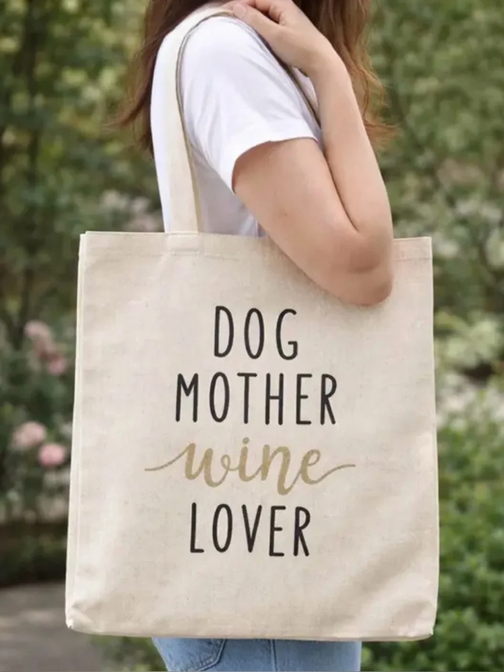 "Dog Mother, Wine Lover"  Canvas Tote Bag - NWT - Picture 2 of 3